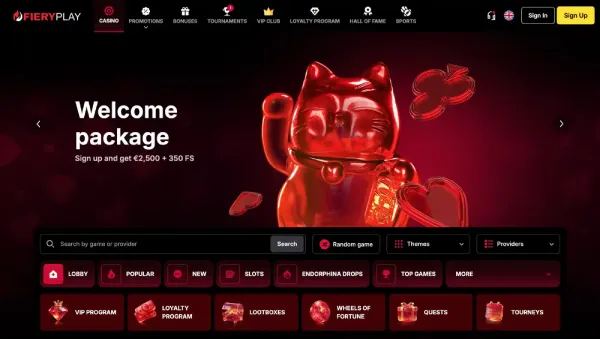 FieryPlay Casino domača stran na mobilnem telefonu
