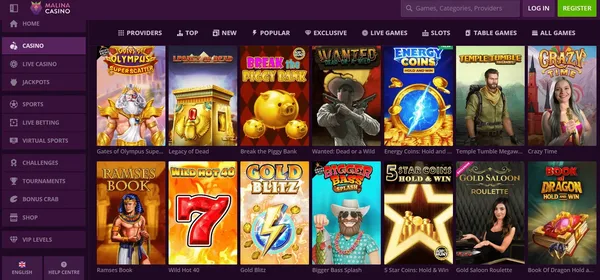 Malina Casino ponudba iger na mobilnem telefonu